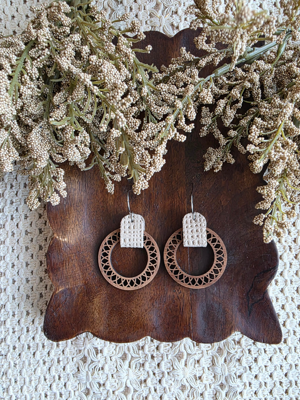 Intricate Hoop Earrings - Beige
