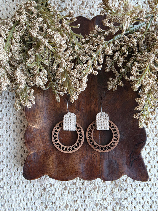 Intricate Hoop Earrings - Beige