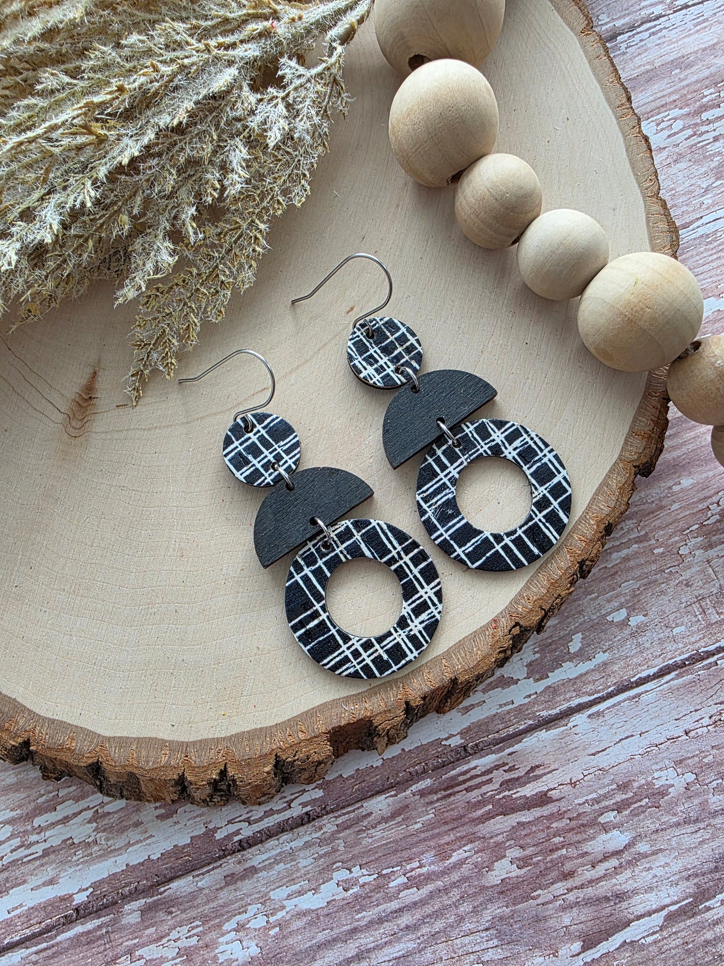 Black & White Criss-cross Geometric Circle Stacked Earrings