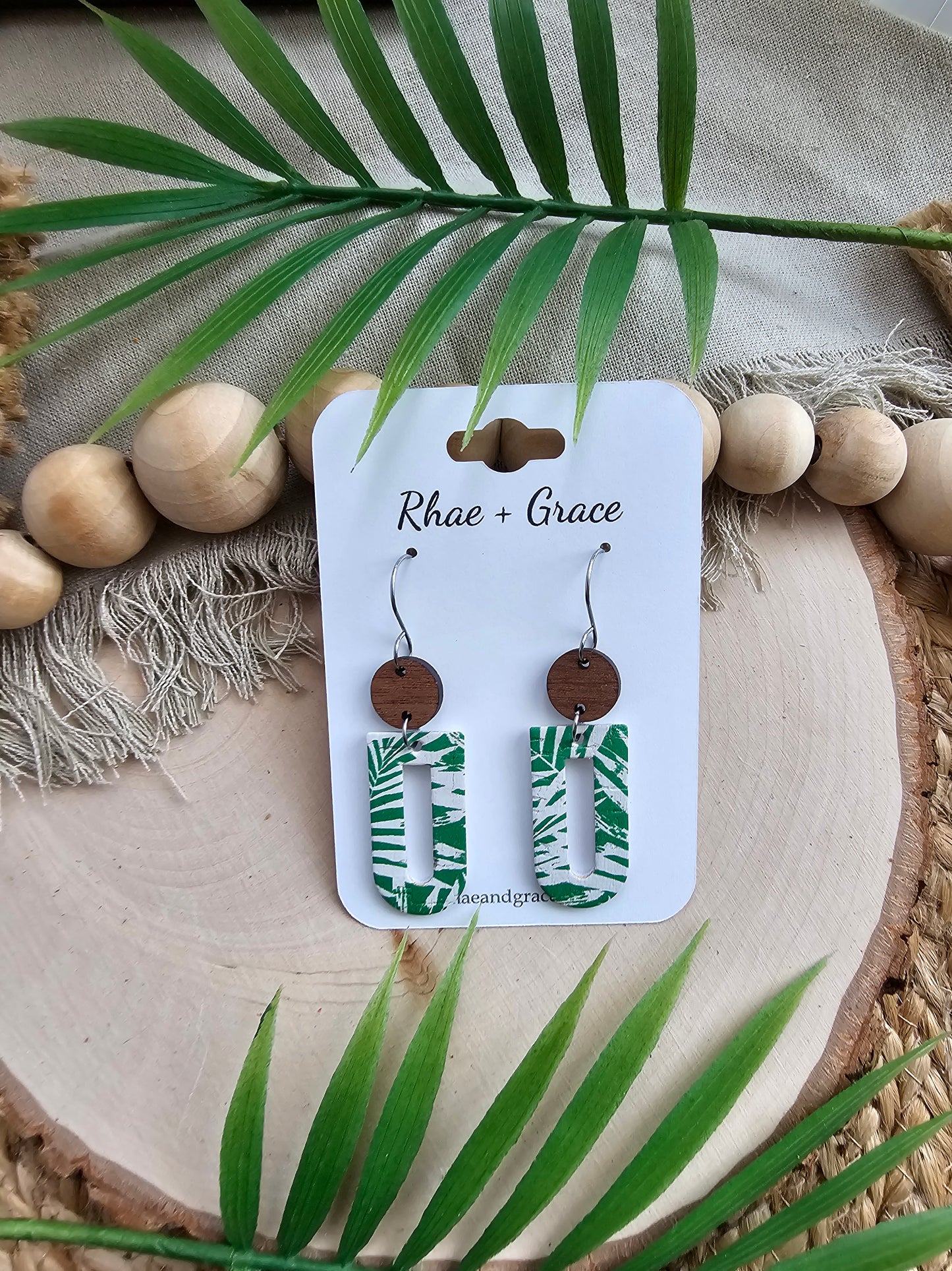 Green Palms Window Earrings