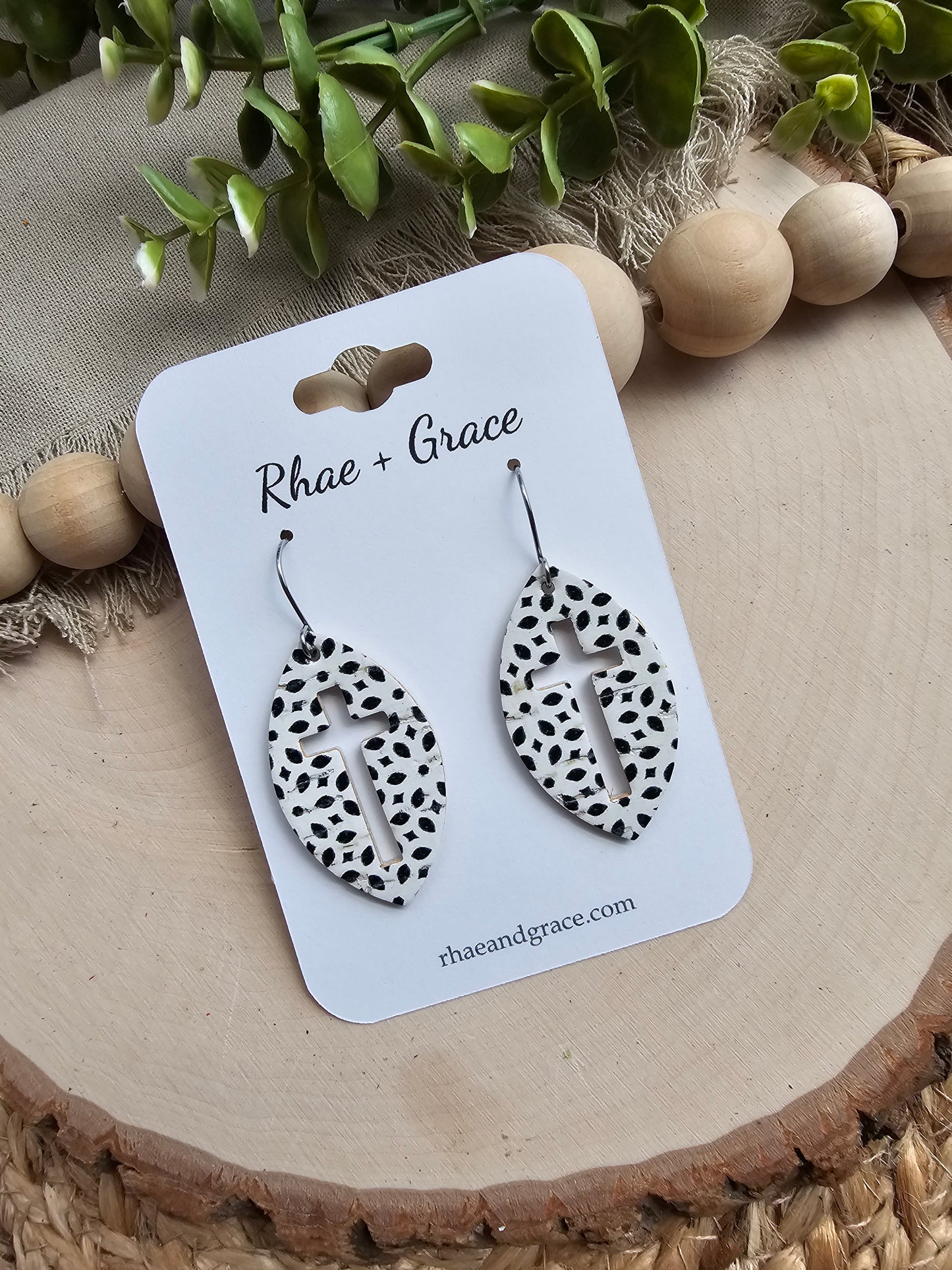 Black & White Cross Cutout Leaf Earrings