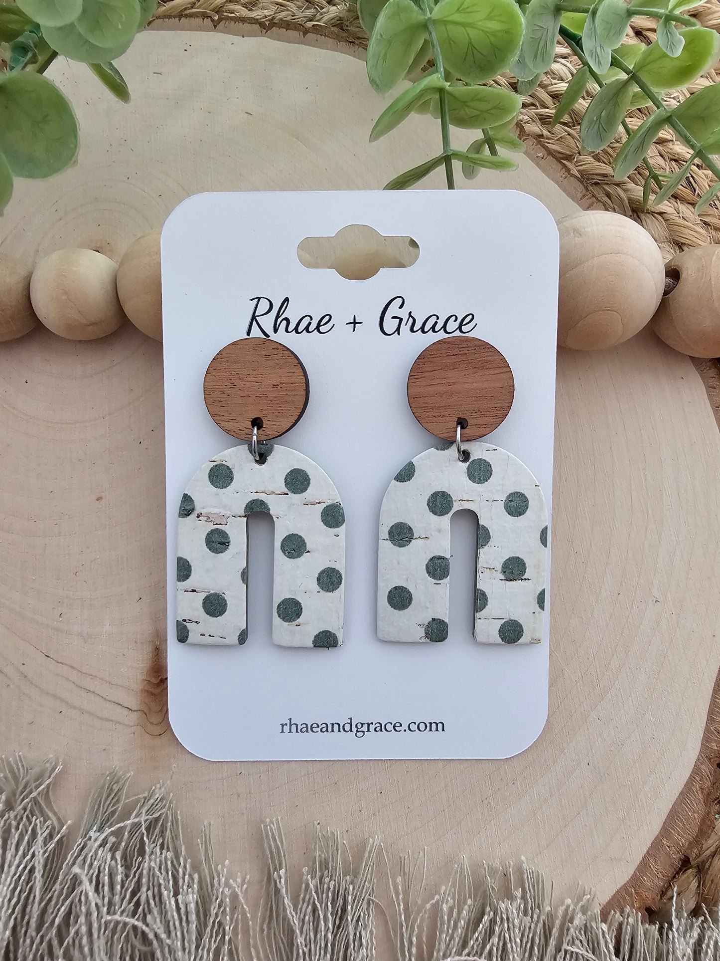 Sage Green Polka Dot Arch Earrings