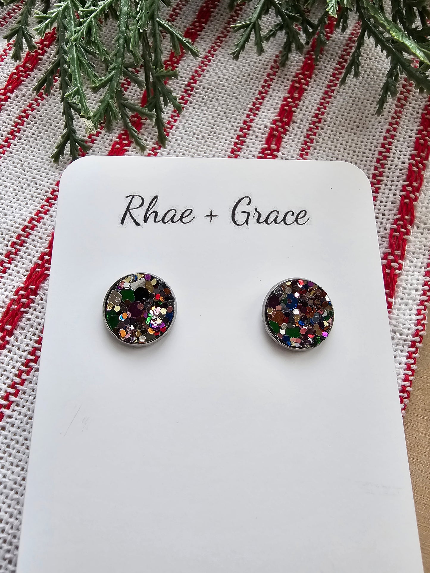 Jewel Glitter Stud Earrings - 12mm