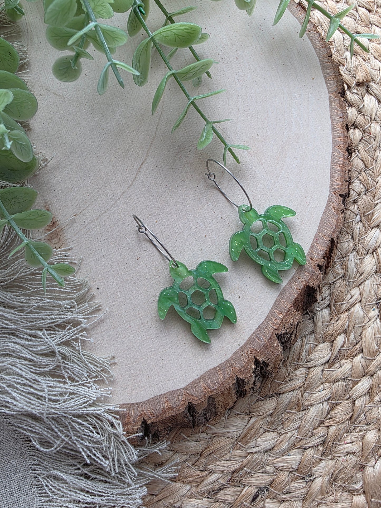 Green Sea Turtle Hoop Earrings