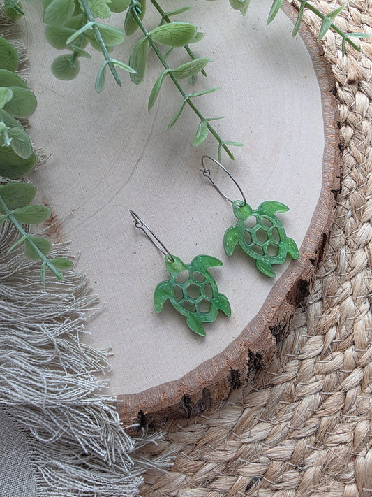 Green Sea Turtle Hoop Earrings