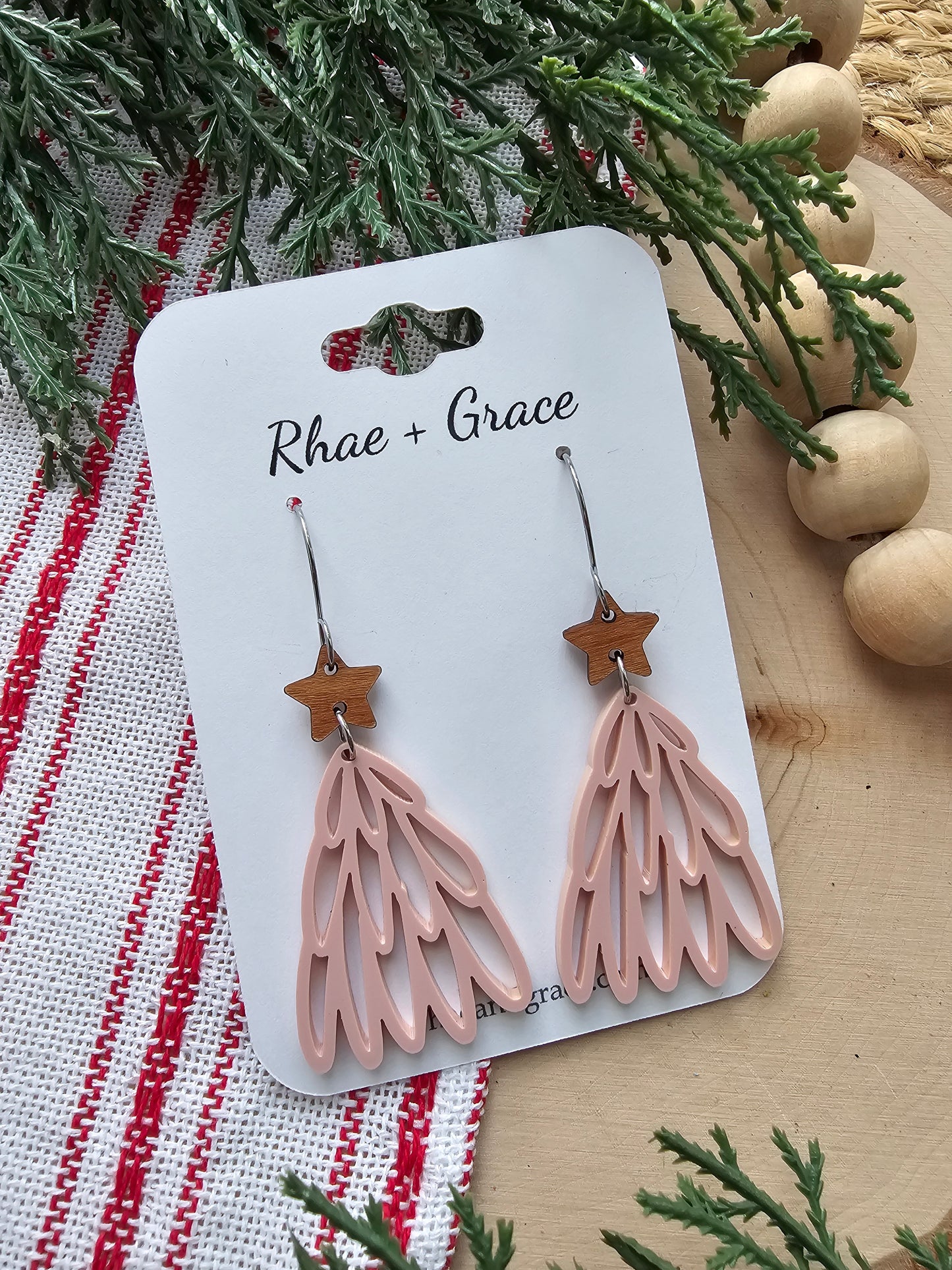 Pink Loopy Acrylic Christmas Tree Earrings