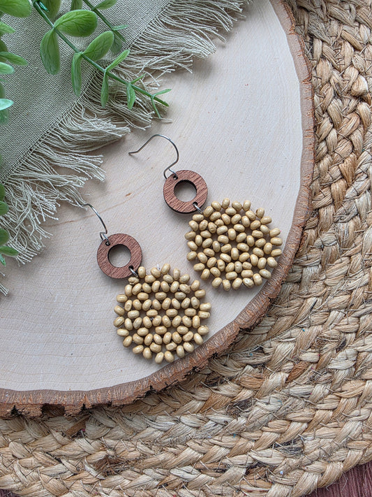 Beige Beaded Circle Earrings