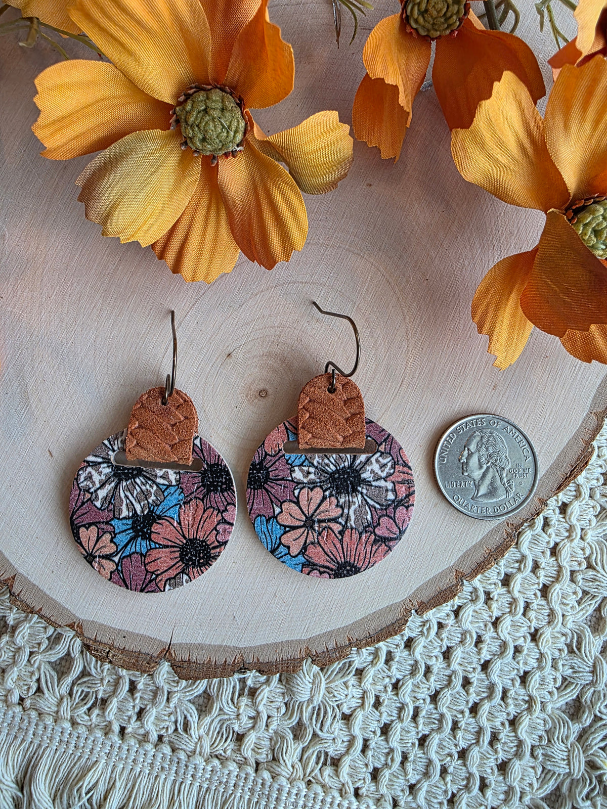 Autumn Floral Looped Circle Earrings