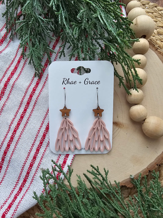 Pink Loopy Acrylic Christmas Tree Earrings