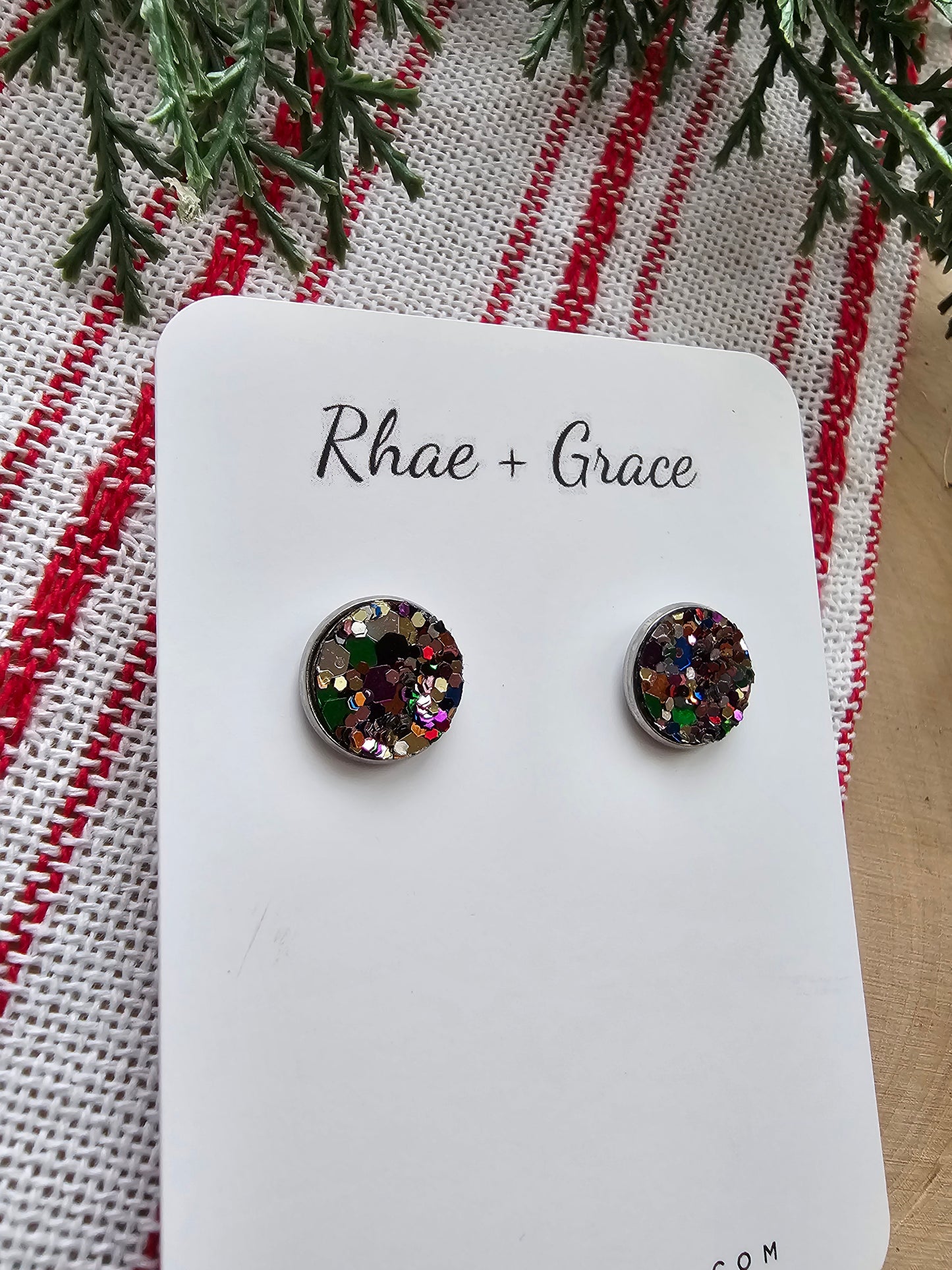 Jewel Glitter Stud Earrings - 12mm