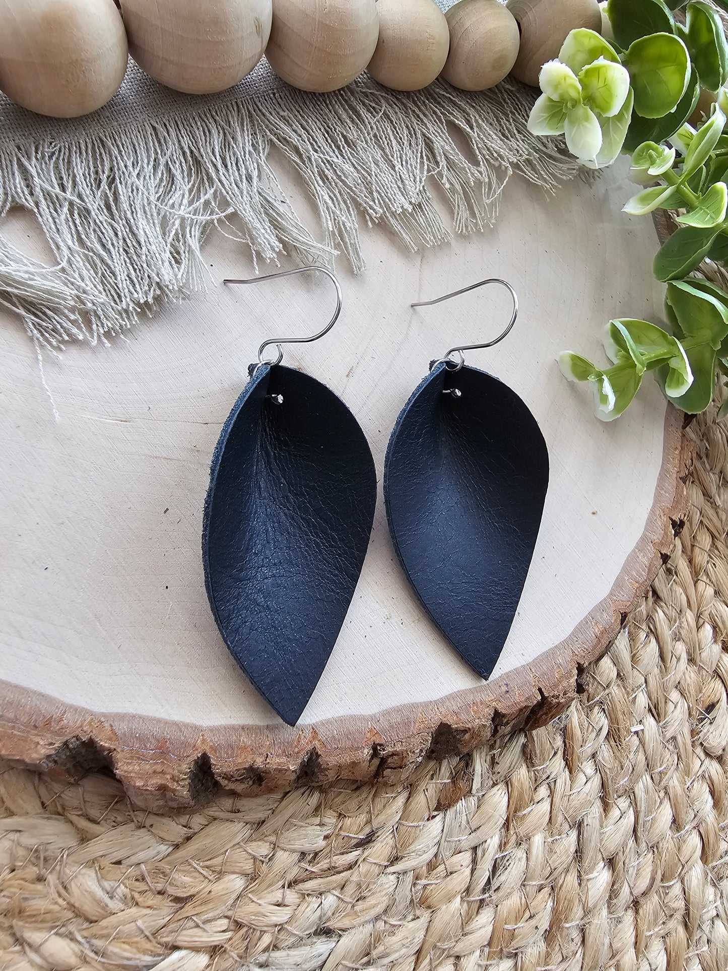 Distressed Matte Black Pinched Petal Earrings - Large (2.5")