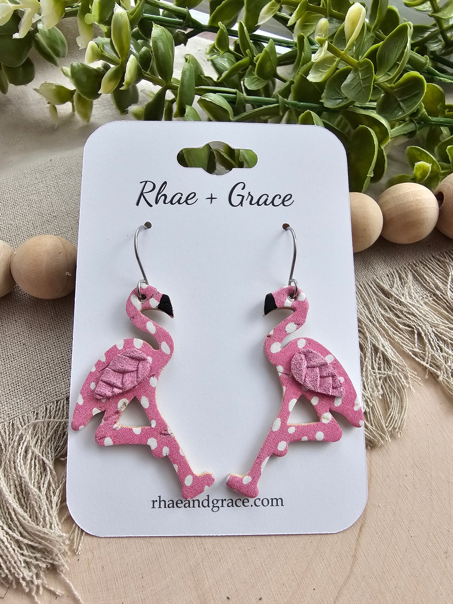 Pink Dotted Flamingo Earrings