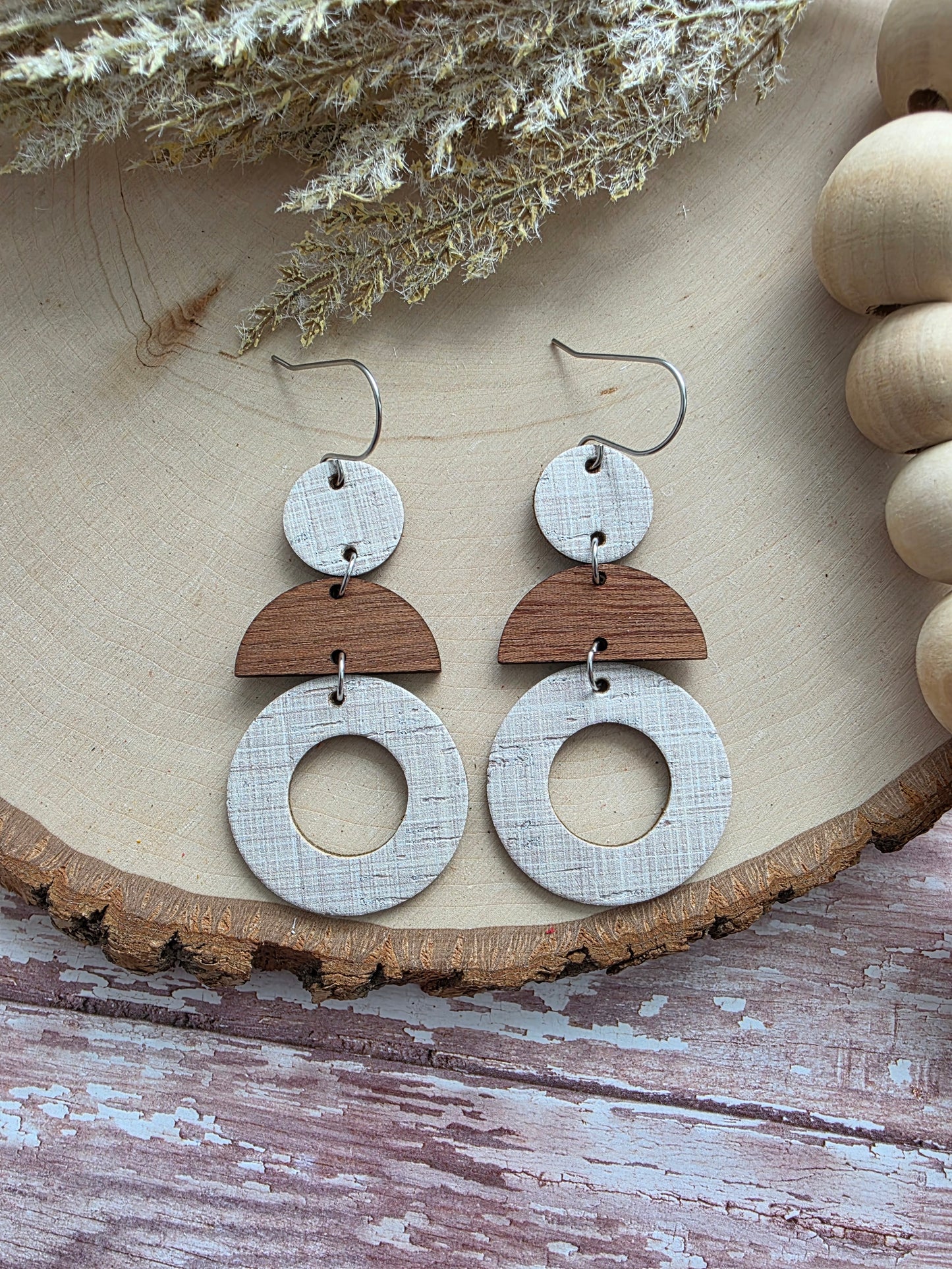 Tan Geometric Circle Stacked Earrings
