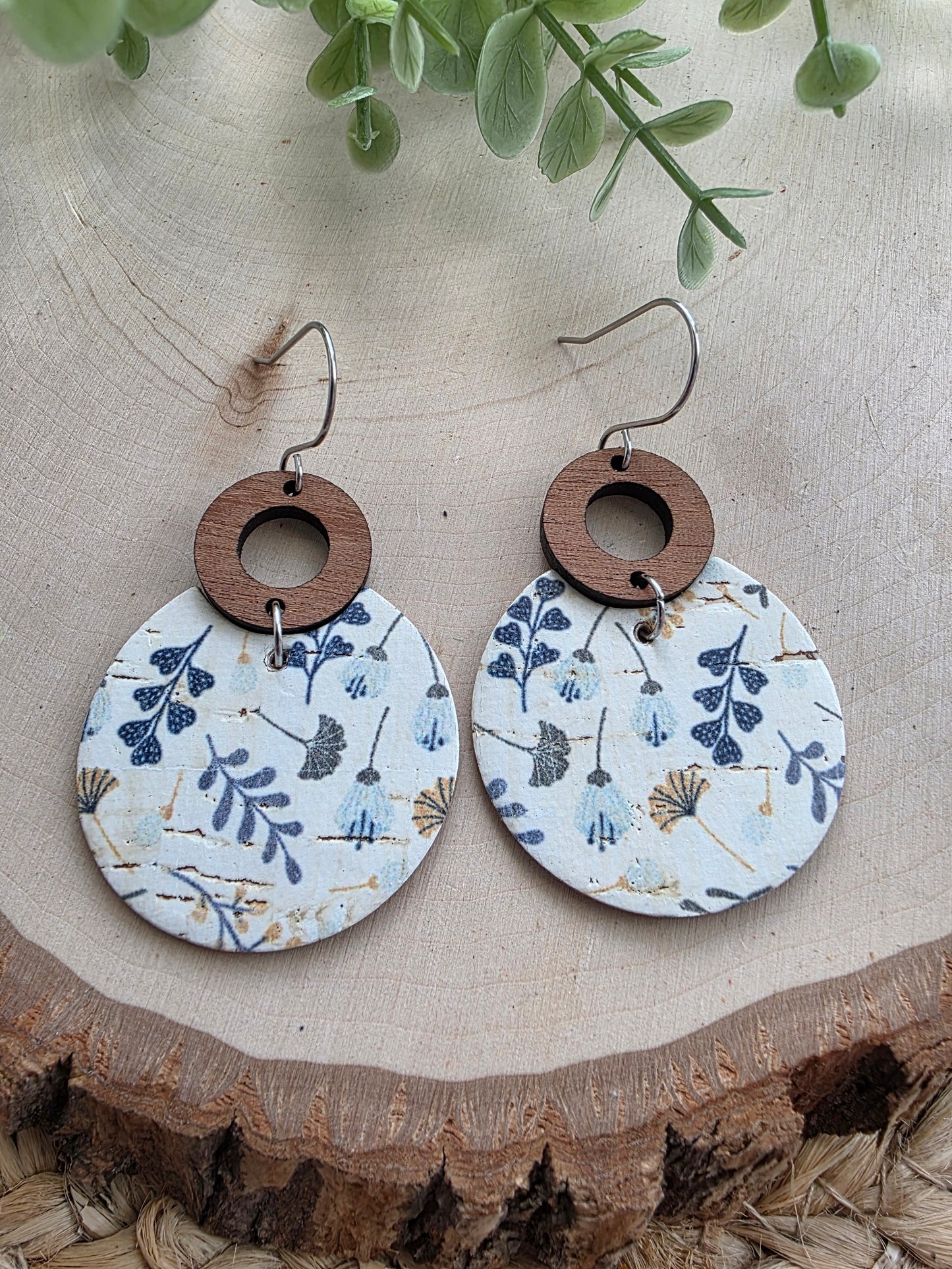 Blue & Mustard Floral Circle Earrings