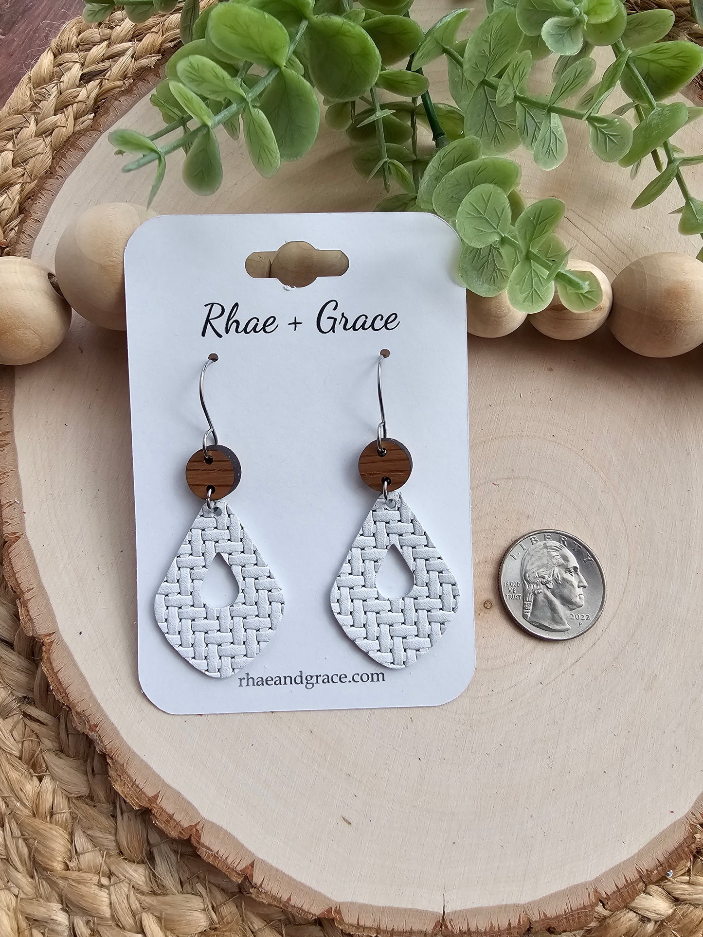 White Basket Weave Open Drop Earrings