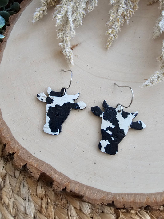 Black & White Cow Head Earrings