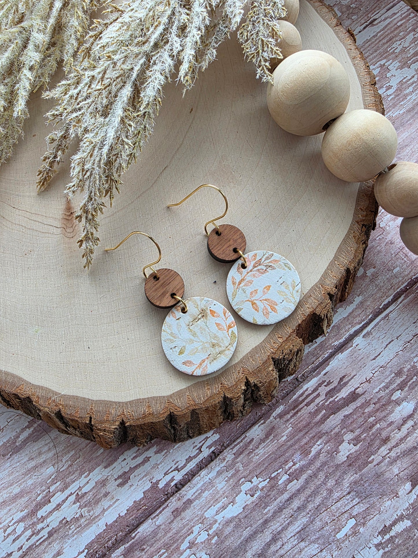 Autumn Branches Cream Circle Earrings