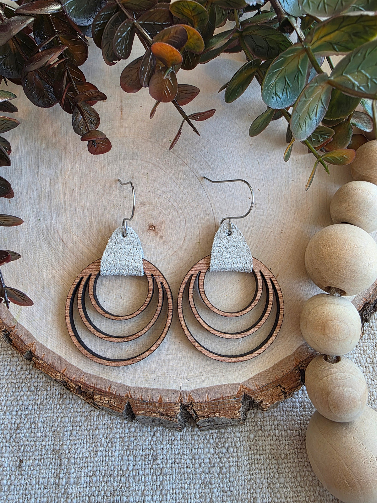Beige Triple Hoop Earrings