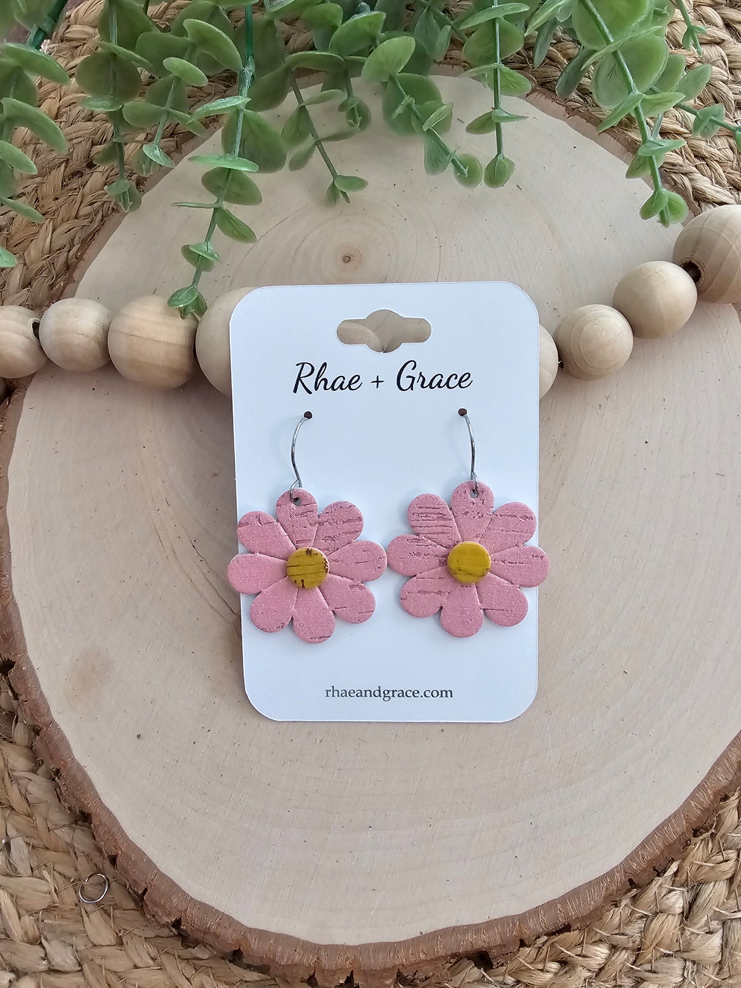 Pink Daisy Flower Earrings