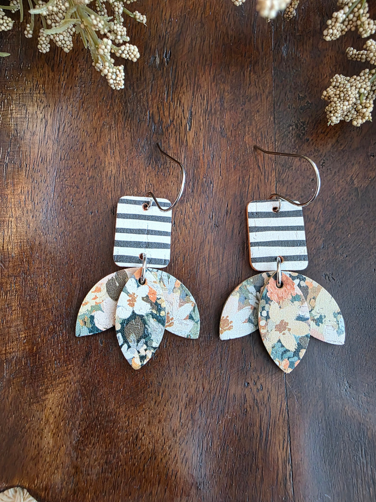 Rosemary Wildflower Striped Petal Dangle Earrings