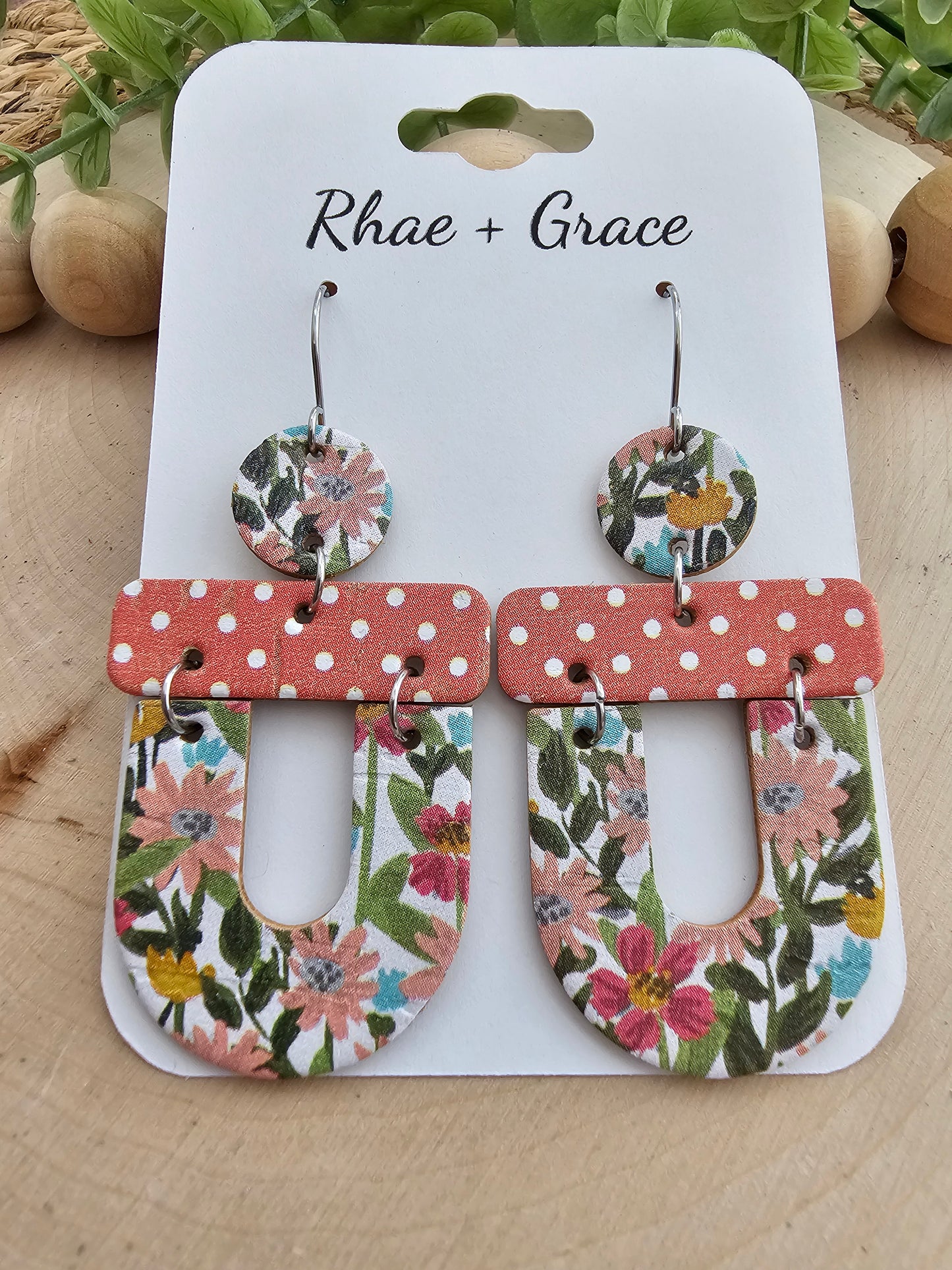 Spring Floral & Dots "U" Earrings