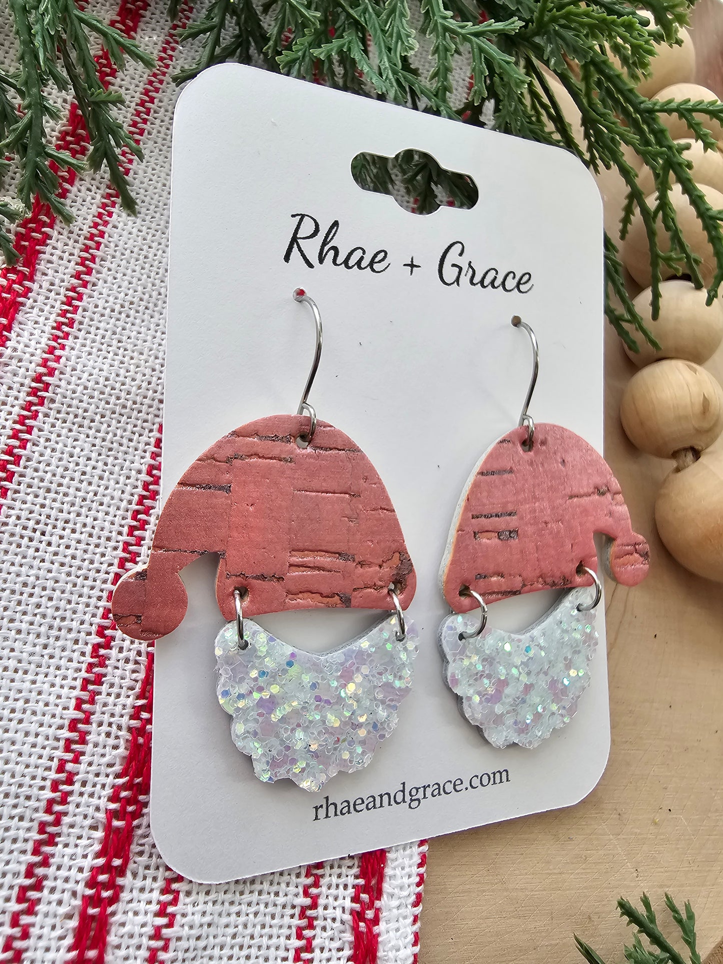 Pink Pearlized Glitter Santa Earrings