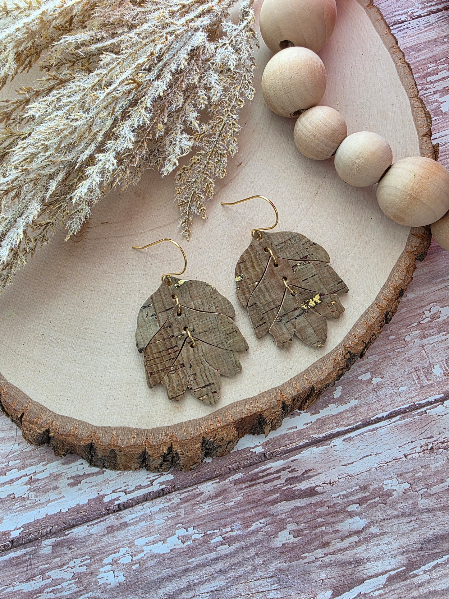 Olive Green & Gold Tiered Leaf Earrings