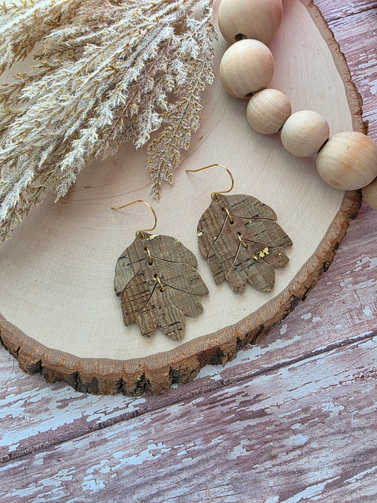 Olive Green & Gold Tiered Leaf Earrings