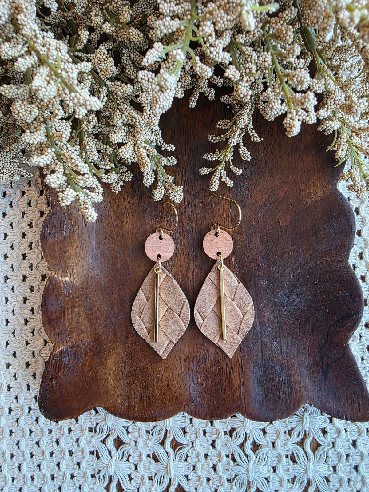 Brown Braided Pointed Petal Earrings