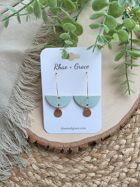 Soft Aqua Crescent Drop Hoop Earrings