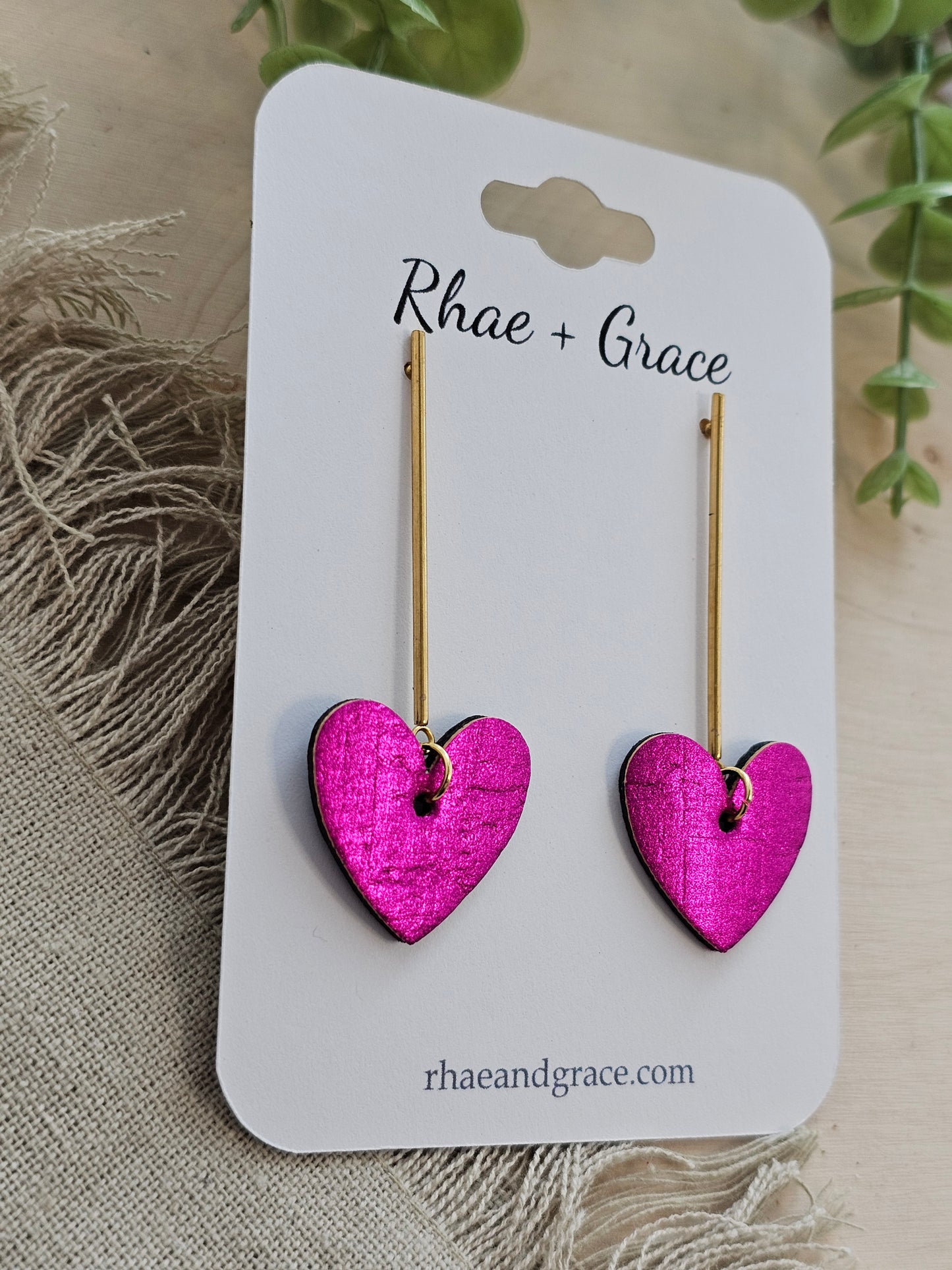 Metallic Fuschia Heart Drop Post Earrings