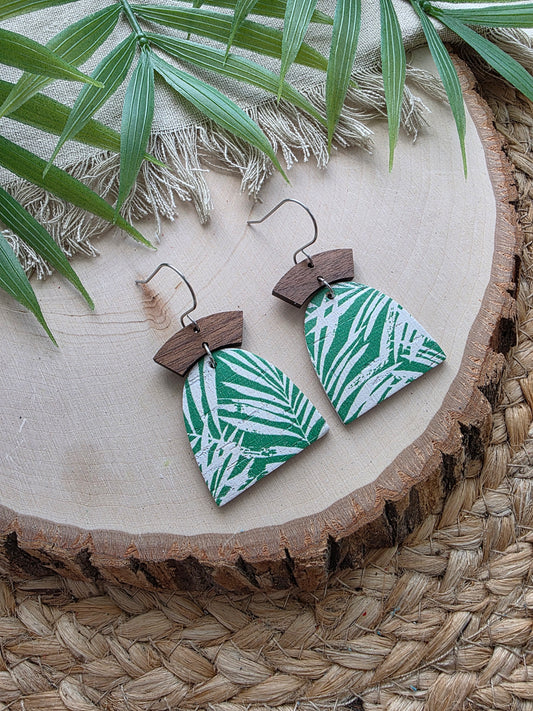 Green Coastal Palm Closed Arch Earrings