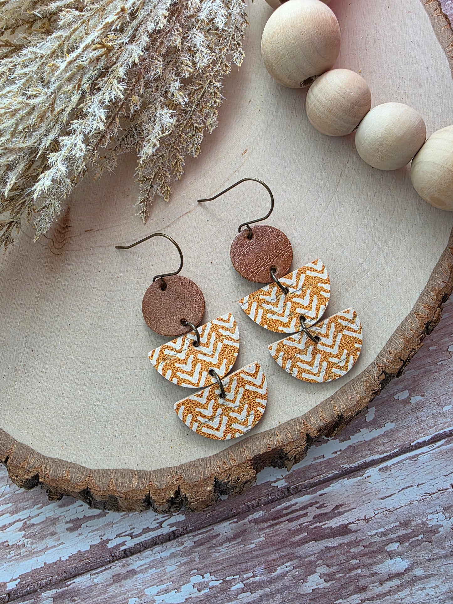 Mustard Boho Stacked Crescent Dangle Earrings