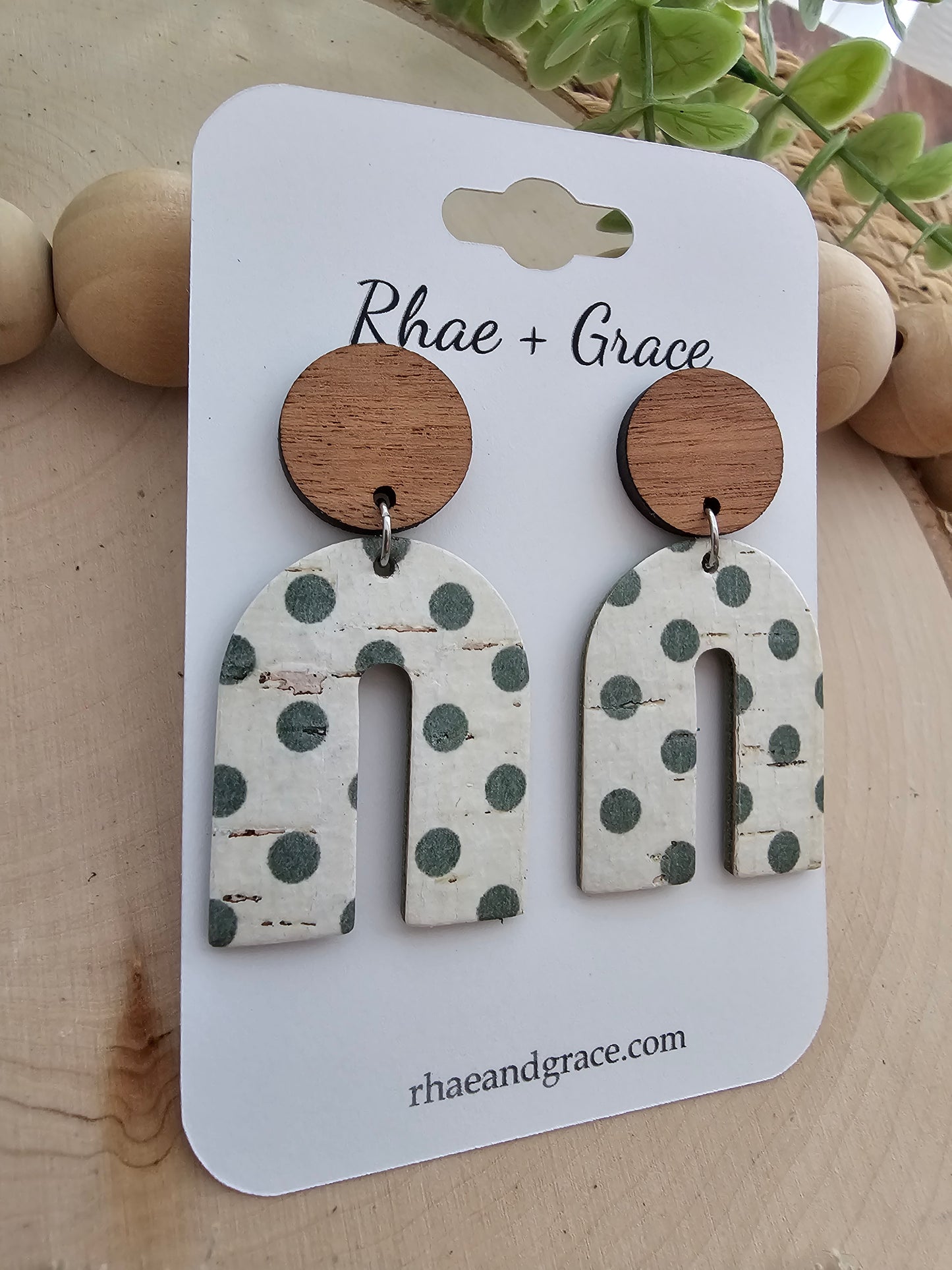 Sage Green Polka Dot Arch Earrings