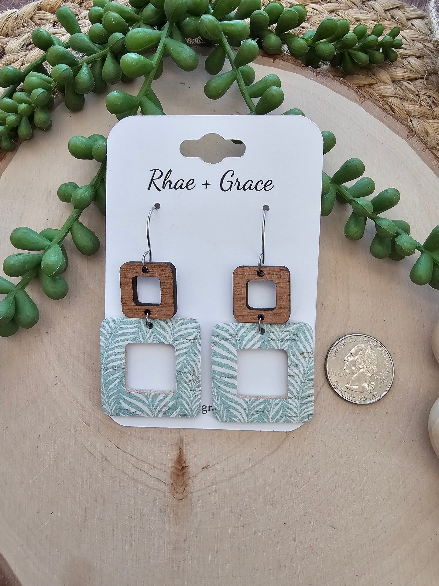 Seafoam Foliage Rounded Square Cutout Earrings