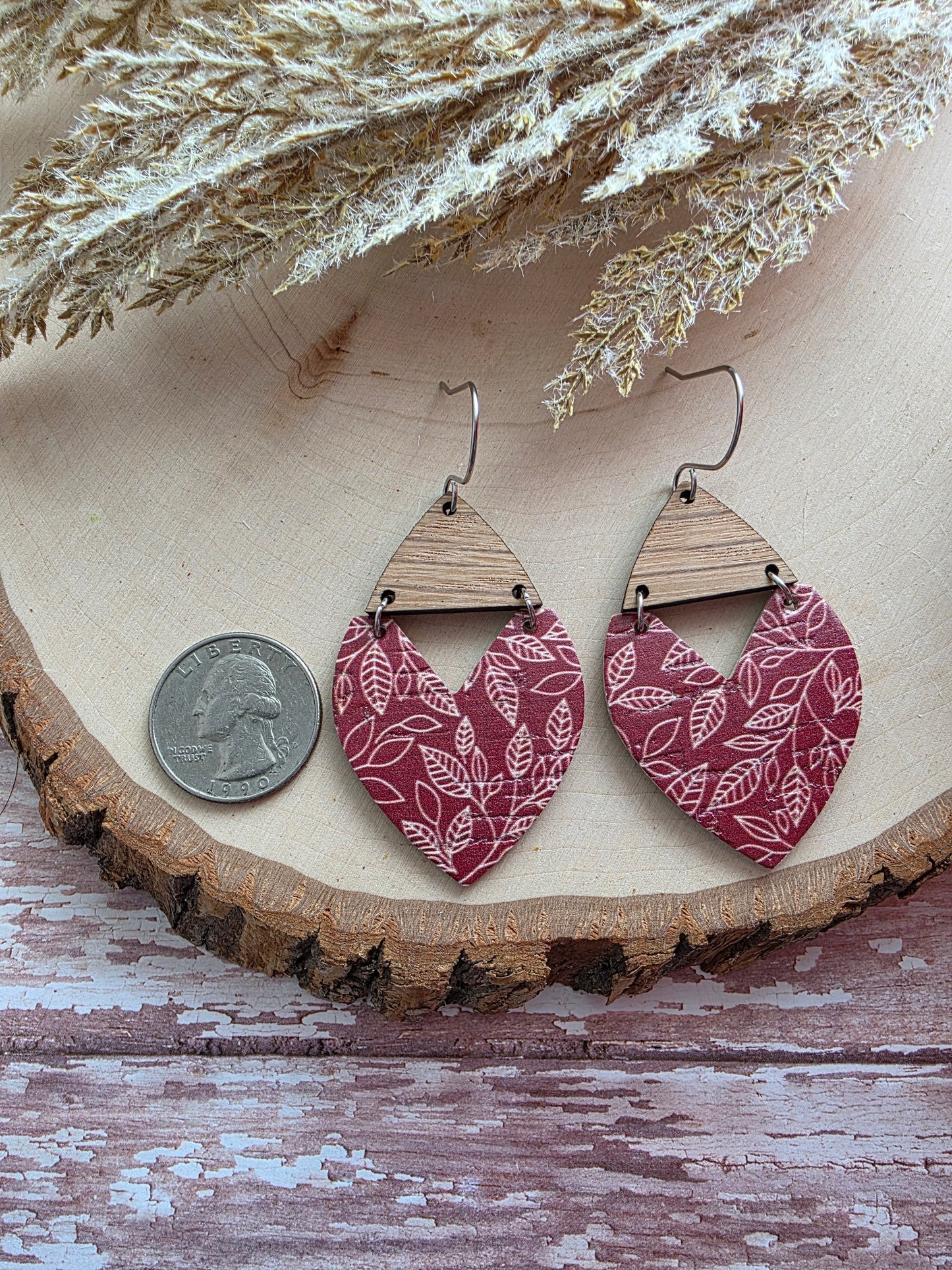 Burgundy Branches Swoop Earrings
