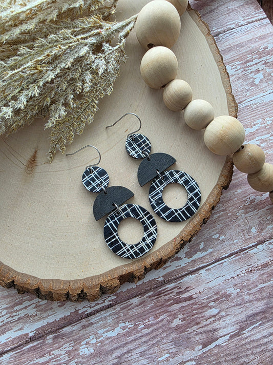 Black & White Criss-cross Geometric Circle Stacked Earrings