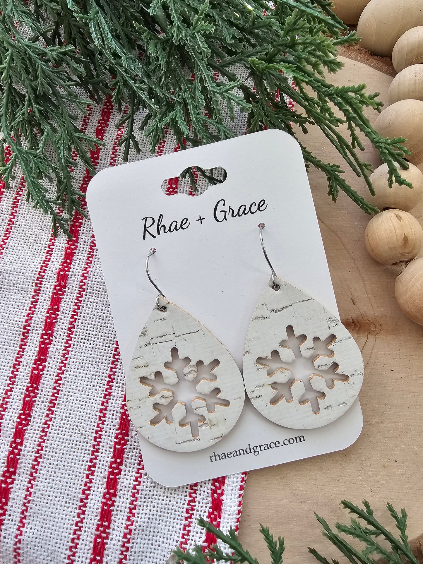 White Birch Snowflake Cutout Teardrop Earrings