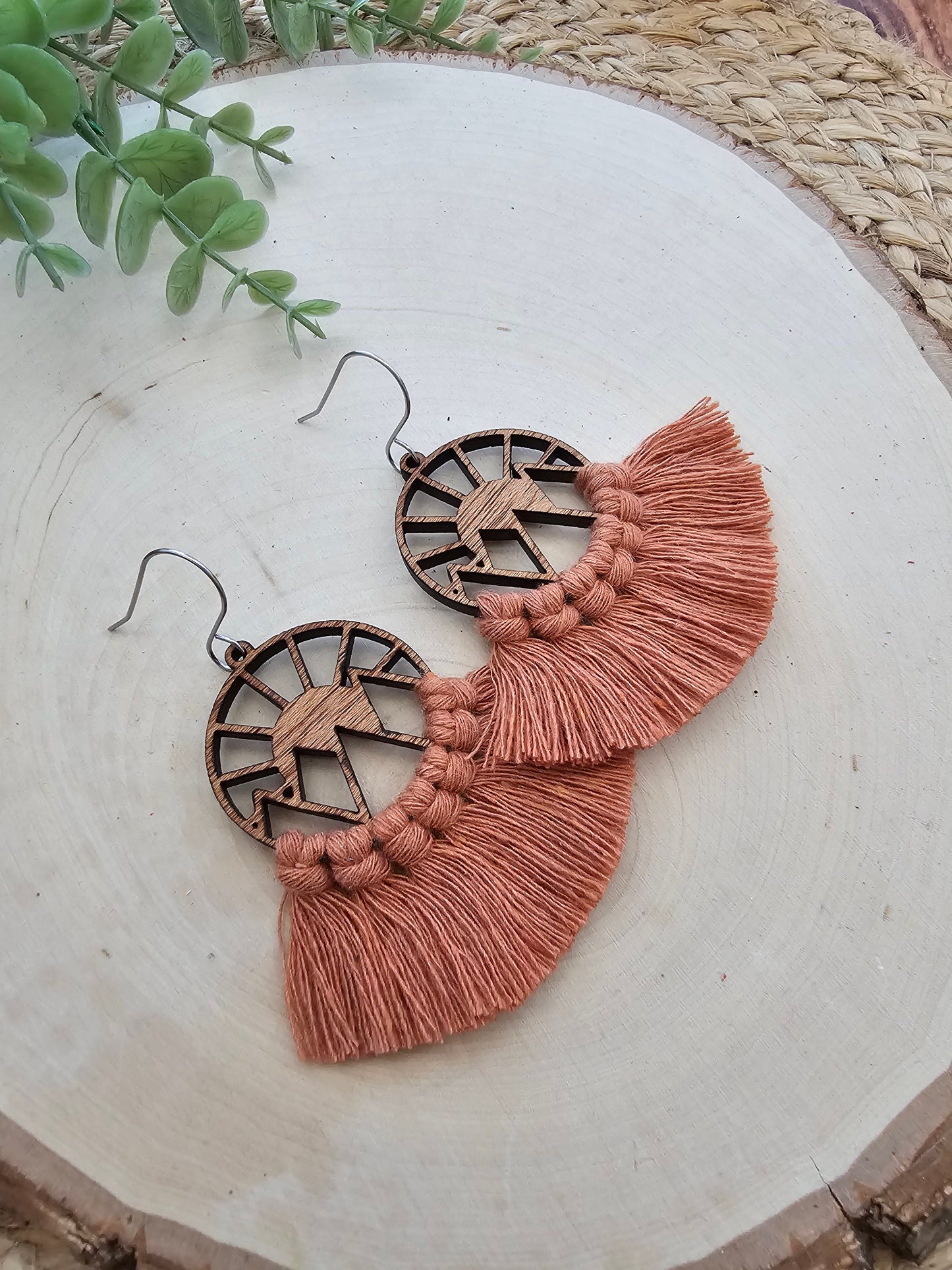 Mountain Sunrise Macramé Earrings - Orange