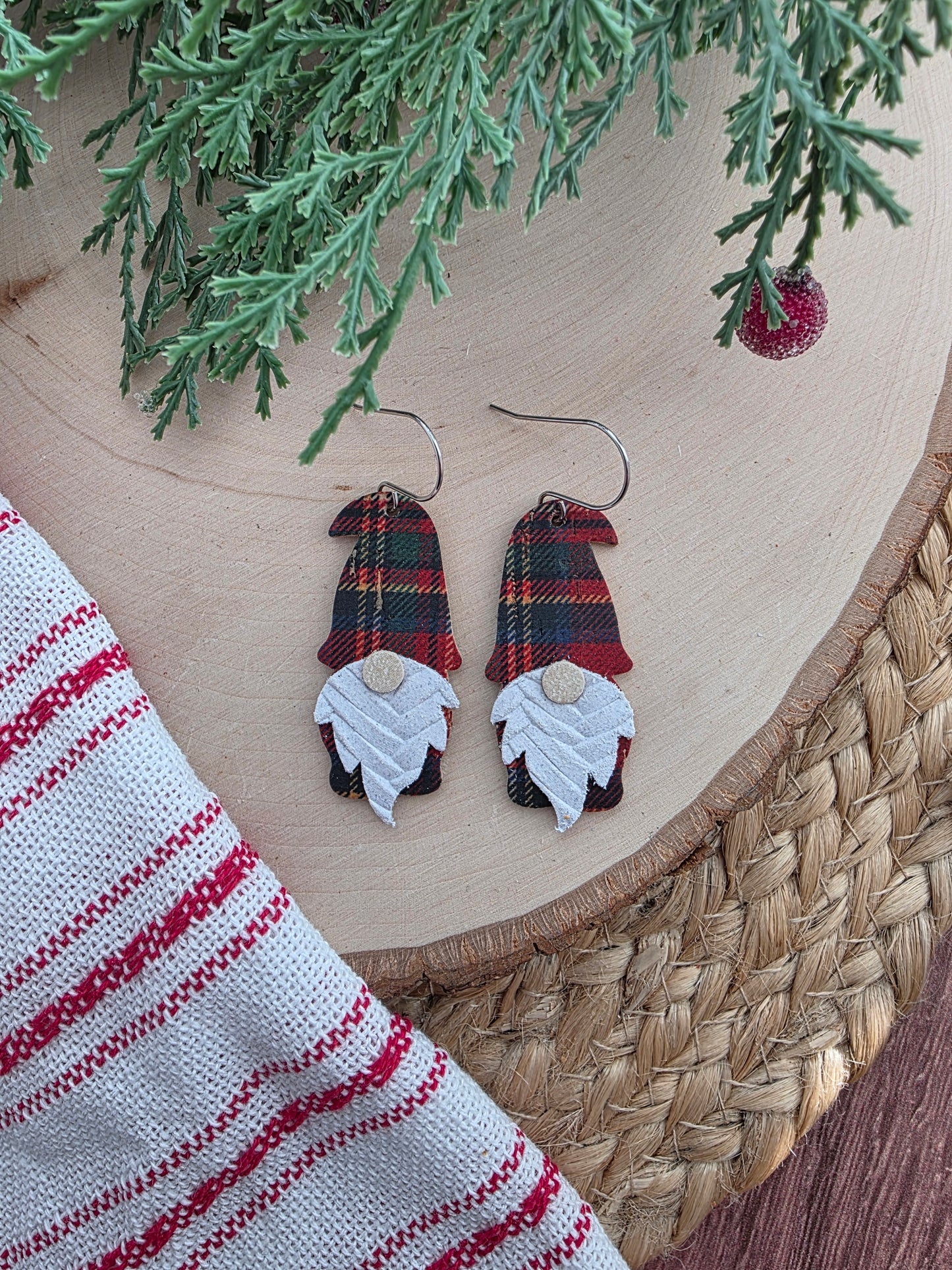 Red Plaid Gnome Earrings