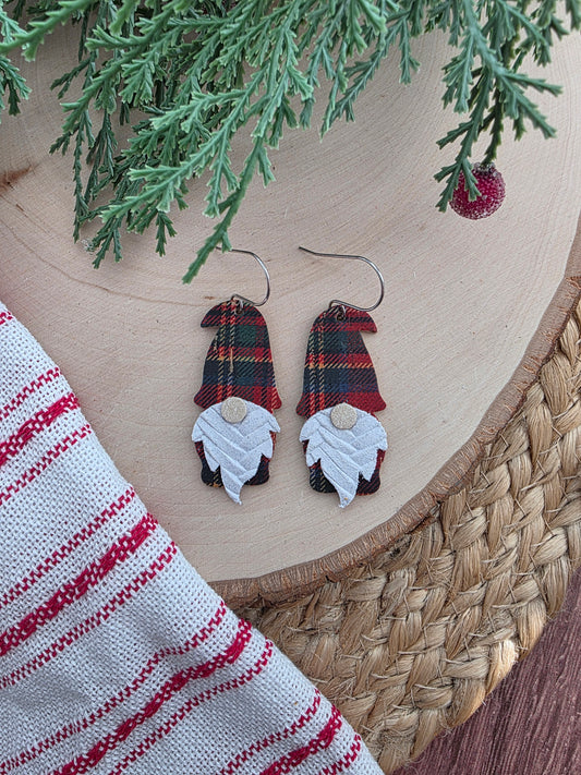 Red Plaid Gnome Earrings