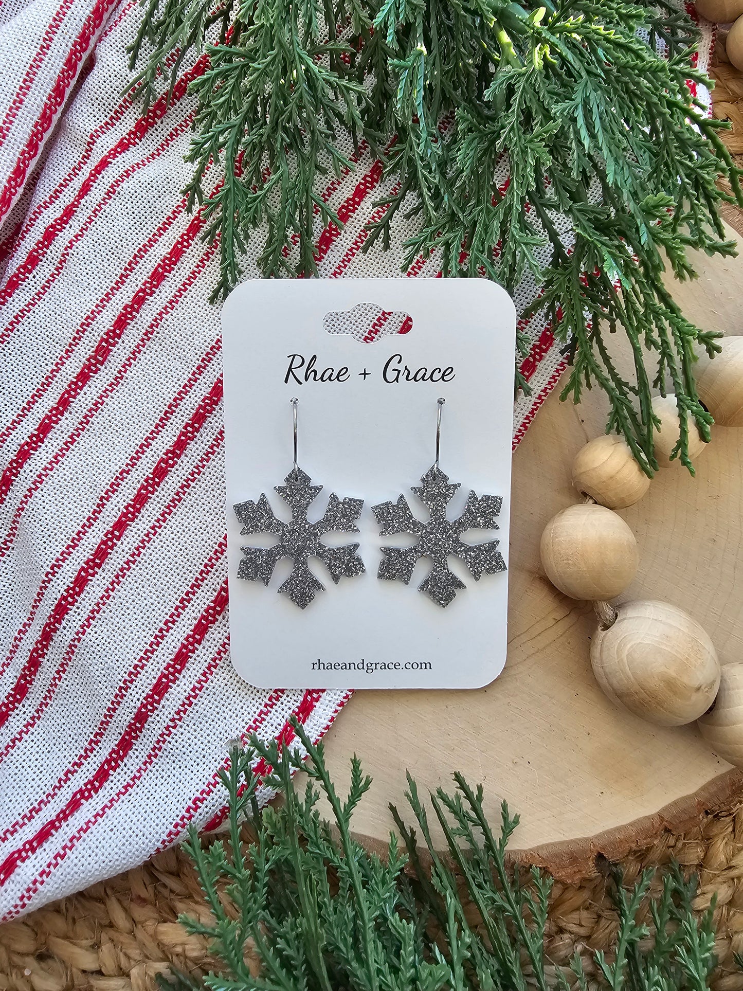 Silver Glitter Snowflake Earrings