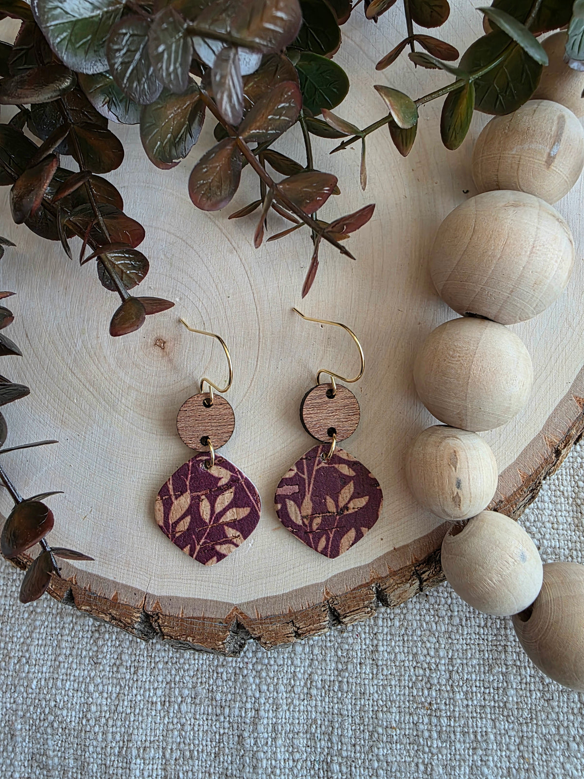Burgundy Willow Rounded Petal Earring