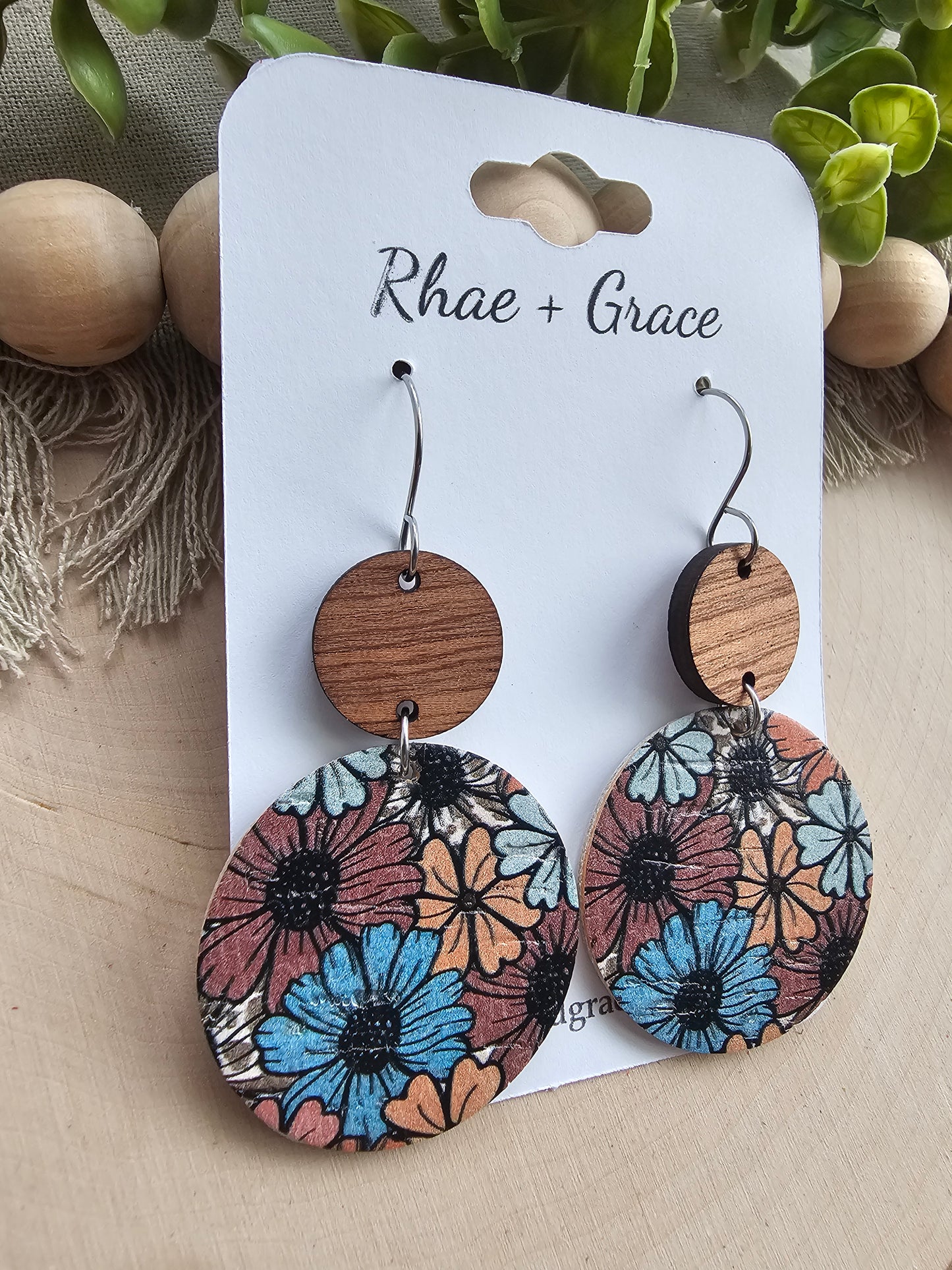 Boho Daisies Large Circle Drop Earrings