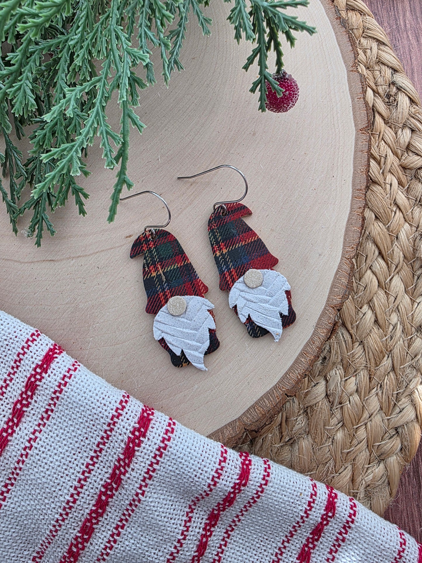 Red Plaid Gnome Earrings