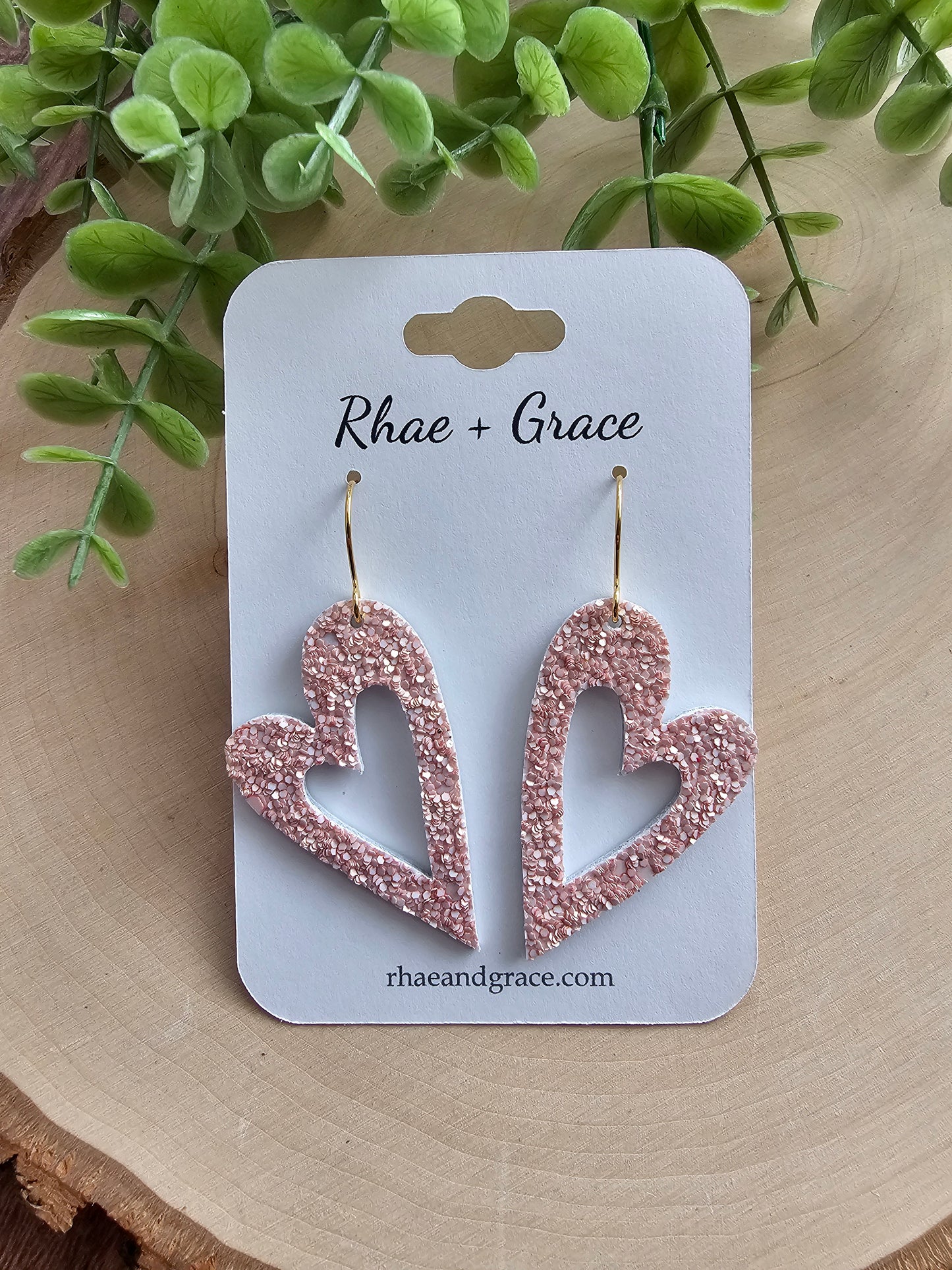 Soft Pink Glitter Open Heart Earrings