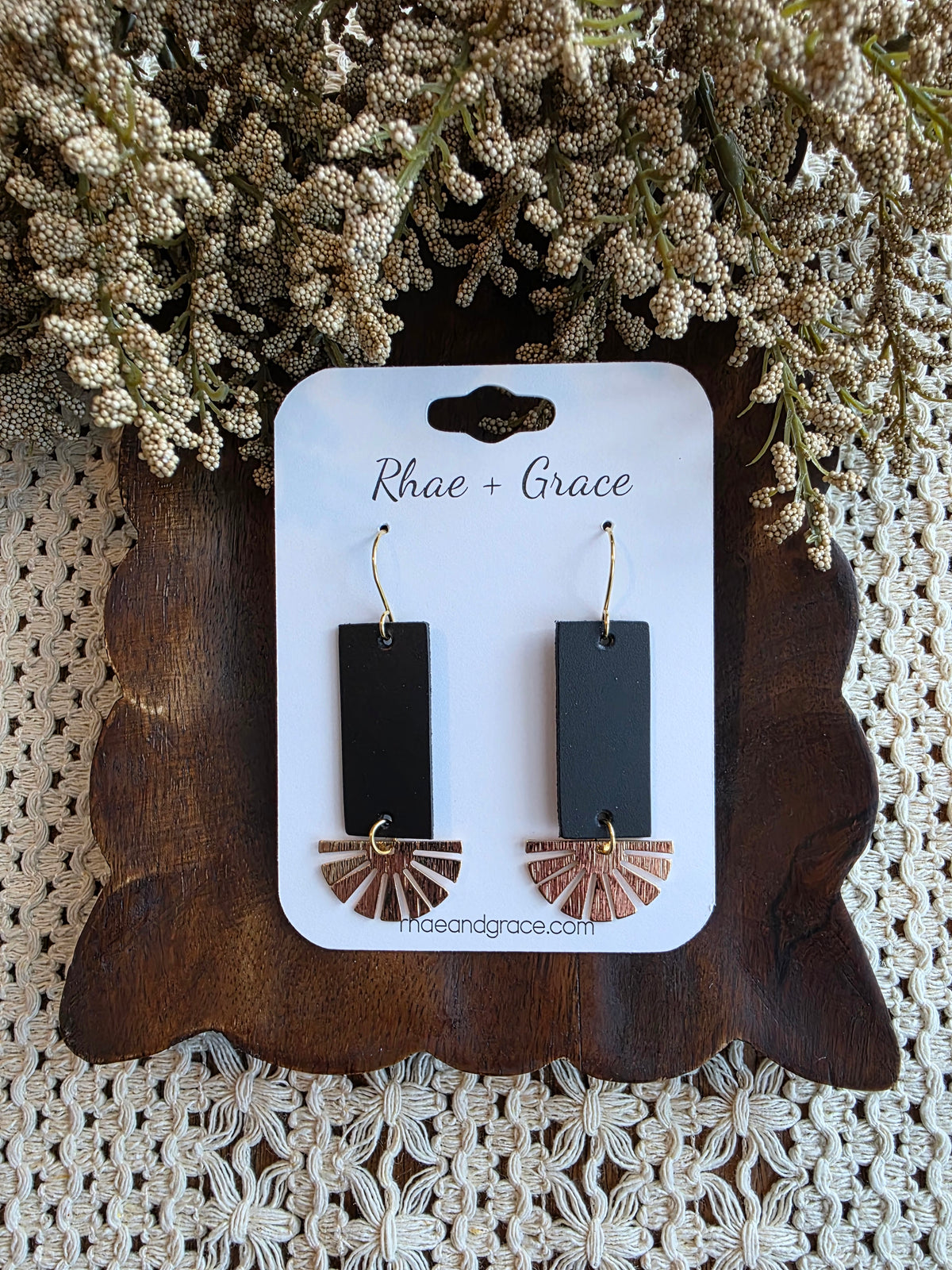 Black & Gold Sunray Bar Earrings