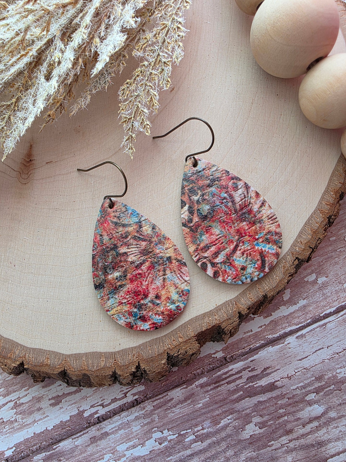Rustic Autumn Dye Teardrop Earrings - Medium