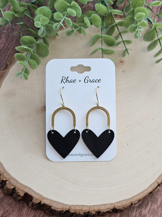 Black Arched Heart Earrings