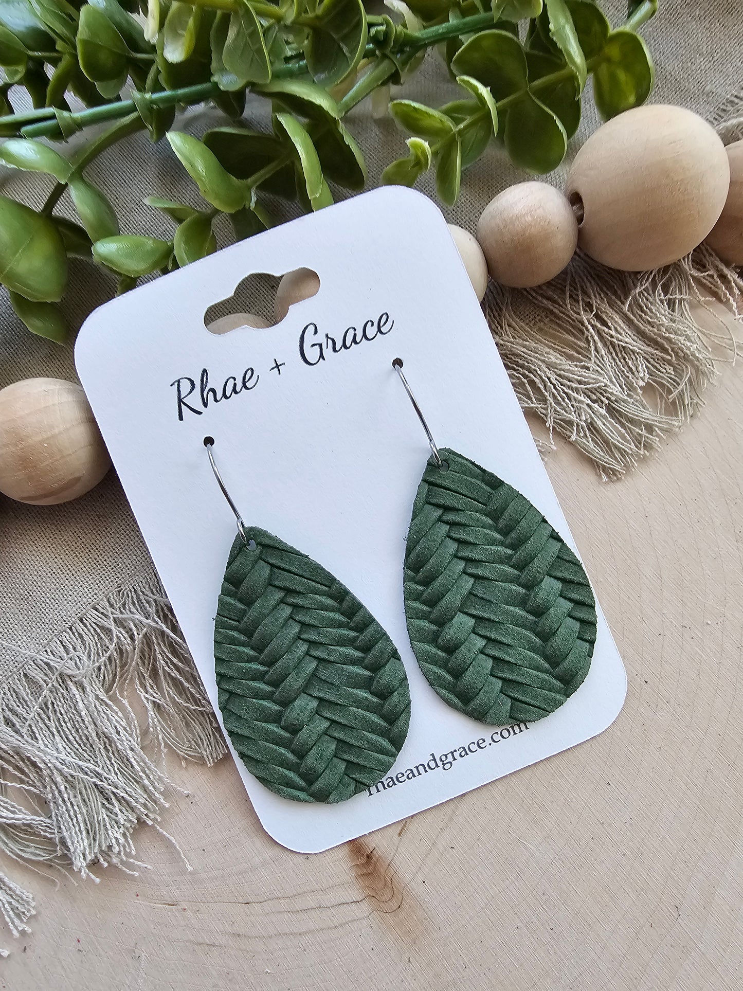 Agave Green Braided Teardrop Earrings - Medium